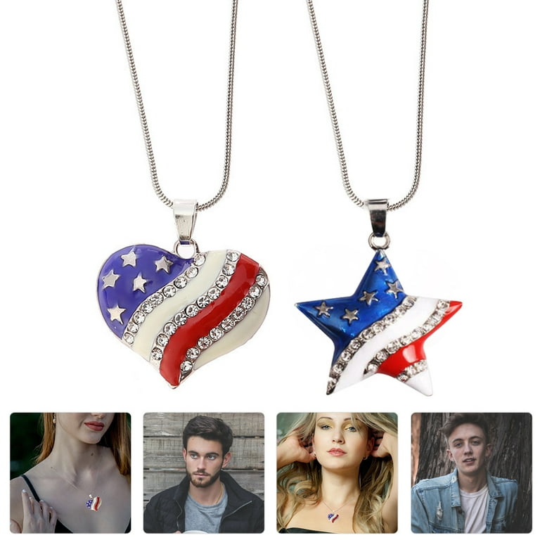 2Pcs American Flag Neck Pendant Independence Day Patriotic Gift USA Neck  Jewelry