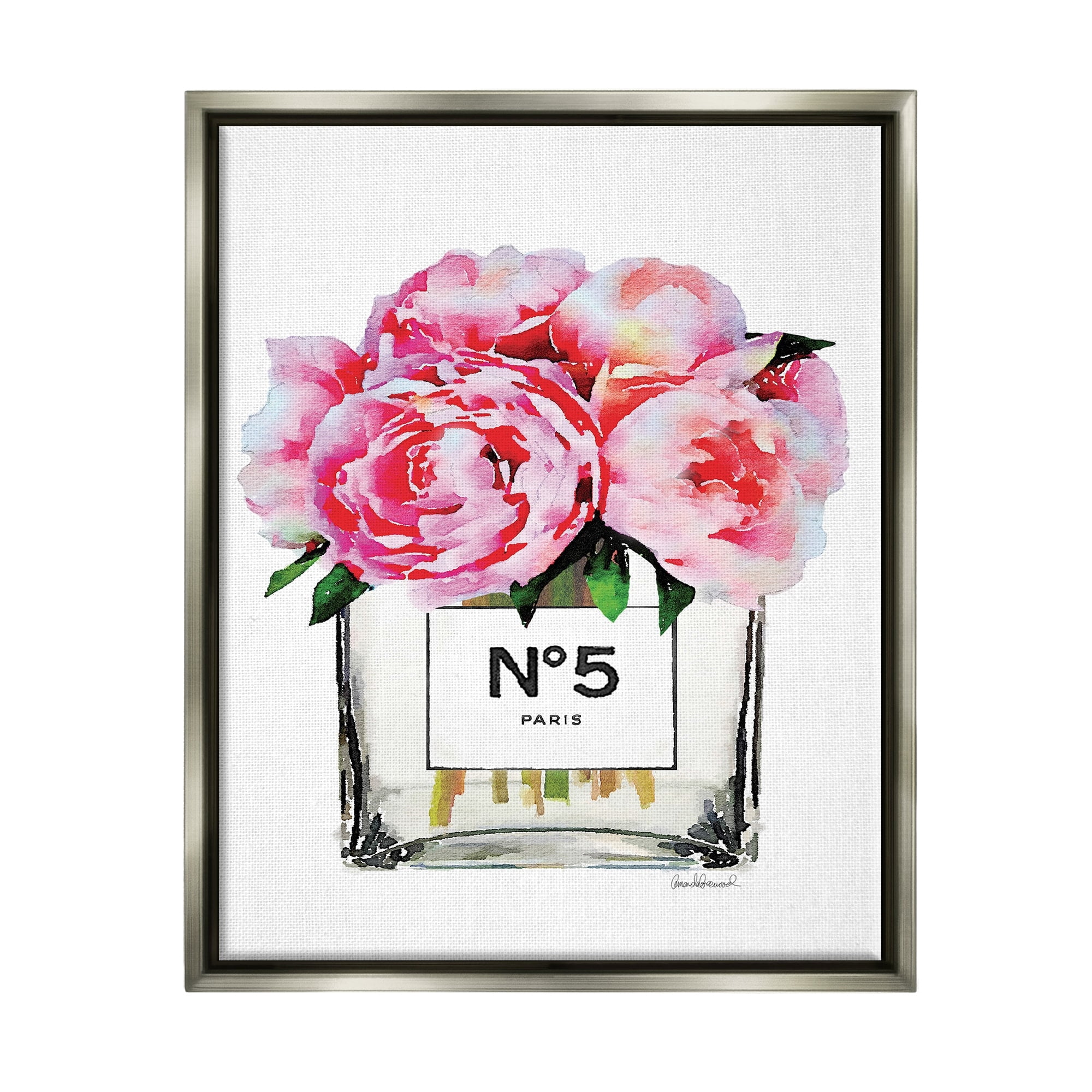 Stupell Industries Glam Paris Vase with Pink Peony Luster Gray Framed Floating Canvas Wall Art, 16x20, by Amanda Greenwood