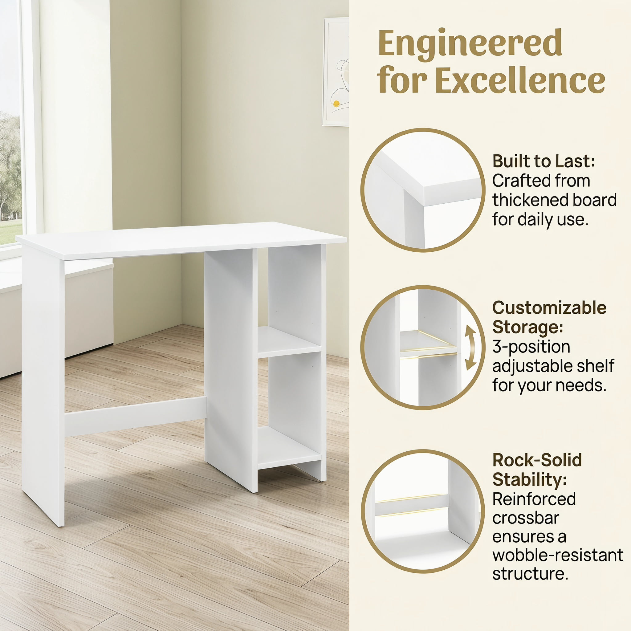 Resenkos Small Computer Desk with Storage and Adjustable Shelf-White, Home Office Desks, Gaming Computer Desks for Study,Working,Writing