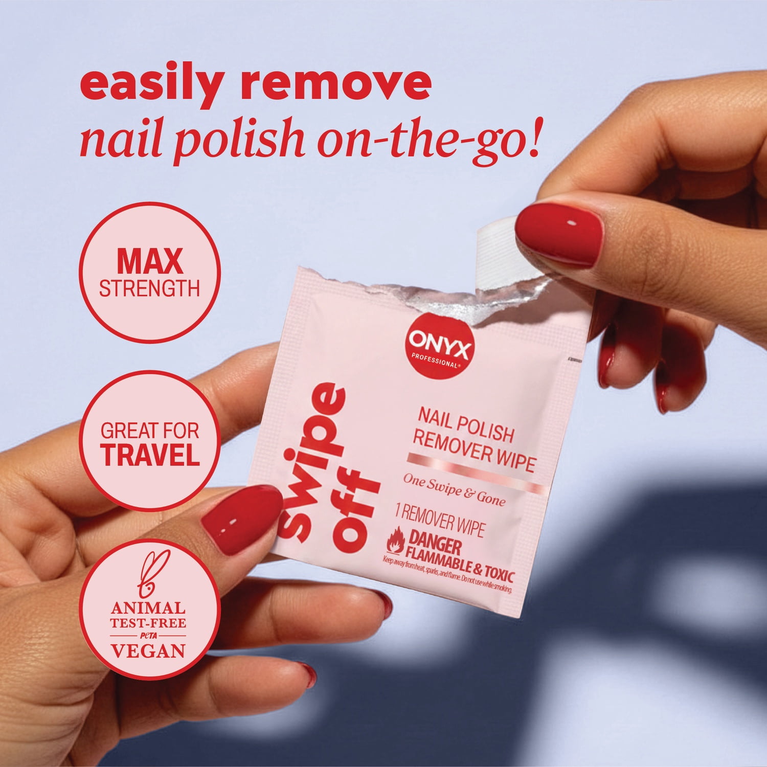 ONYX Professional® 2-in-1 Acetone Remover Wipes, Travel-Friendly, 10 Count