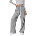 thumbnail image 5 of UDAUDU Womens Wide Leg Sweat Pants 2026 Spring Summer High Waisted Baggy Sweatpants Casual Drawstring Workout Pants with Pockets Light Gray 2XL, 5 of 6