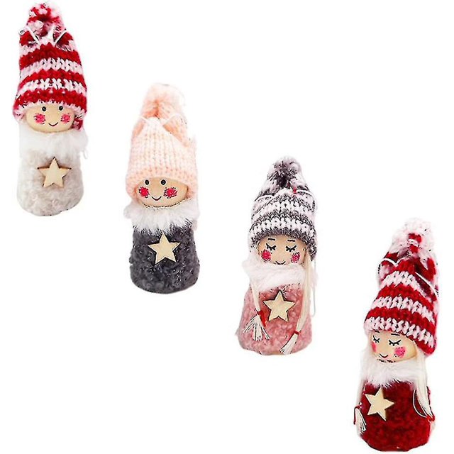 Muñeco de Navidad Adornos navideños de Felpa Muñeco de ángel de Navidad Adornos Colgantes para árbol de Navidad Decoración navideña para Puerta Chimenea Manto 4 Piezas Multicolor