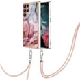 thumbnail image 2 of Case for Samsung Galaxy S24 Ultra, Adjustable Detachable Crossbody Strap Neck Strap Silicone Bumper Marble Painted TPU Ultra Thin Shockproof Protective Phone Case Cover for Galaxy S24 Ultra, Rose, 2 of 7