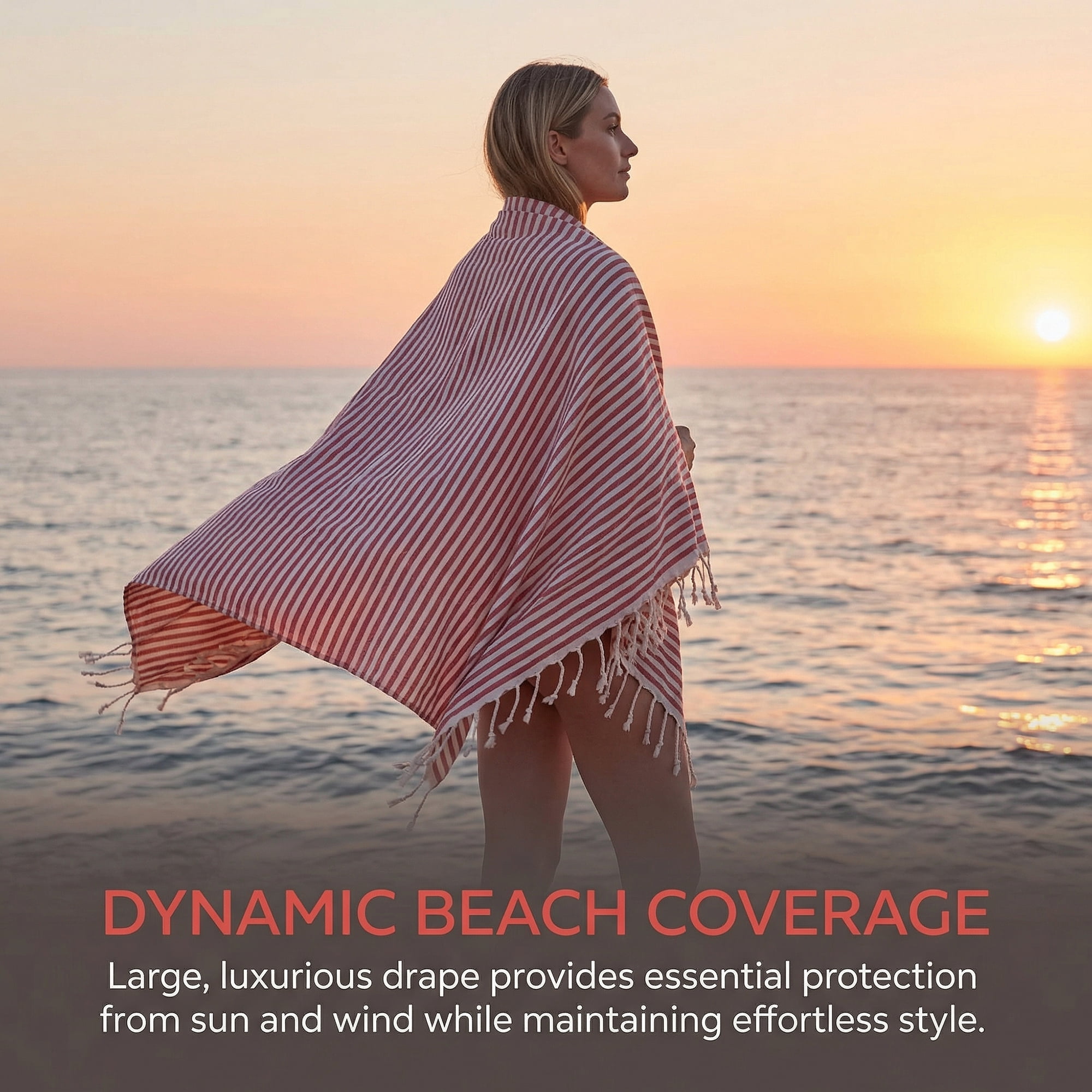 Unique Bargains Lightweight Sand Free Quick Dry Turkish Beach Towel Red 71" x 40"