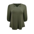 thumbnail image 4 of GRACE & GRANDEUR Blusas de Talla Grande para Mujeres para Pascua, Camisas con Cuello en V y Mangas 3/4, Tops Casual Elegantes 1X Verde Ejército, 4 of 5