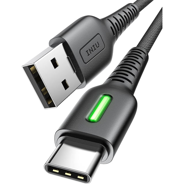 INIU USB Cable C de 6.6 Ft, Cordón de Carga Rápida Trenzado de Nailon QC de 3.1 A para Samsung iPhone, Paquete de 1, Negro