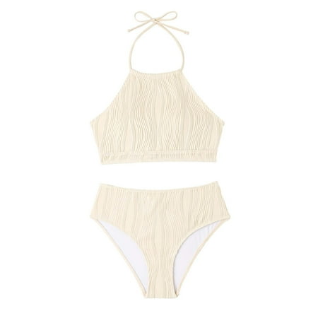 WELOIJEVBE High Waist Halter Swimsuits For Women 2 Piece Trendy Thongs Sets Womens High Waisted Thong Bikini Bottoms Swimwear Tops Sexy Bathing Suits Two Piece Beach Wear 2025 Vacation Hot Bikinis