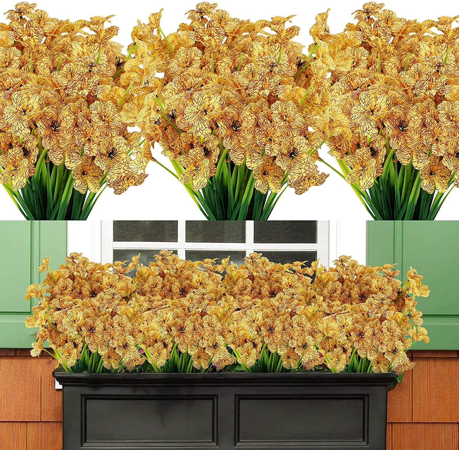 Asisol 6 Bundles Artificial Flowers Outdoors UV Resistant Plastic Flowers Fake Plants Spring