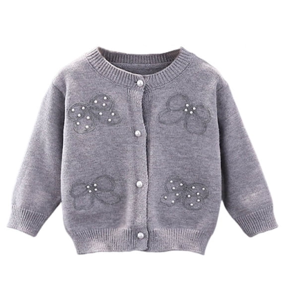 FAIOROI Infant Knit Cardigan 1-2T Gray - Soft Polyester, Button-Front with Ribbed Cuffs, Spring/Fall Casual Layering Wear for 1-2 Year Old Infants
