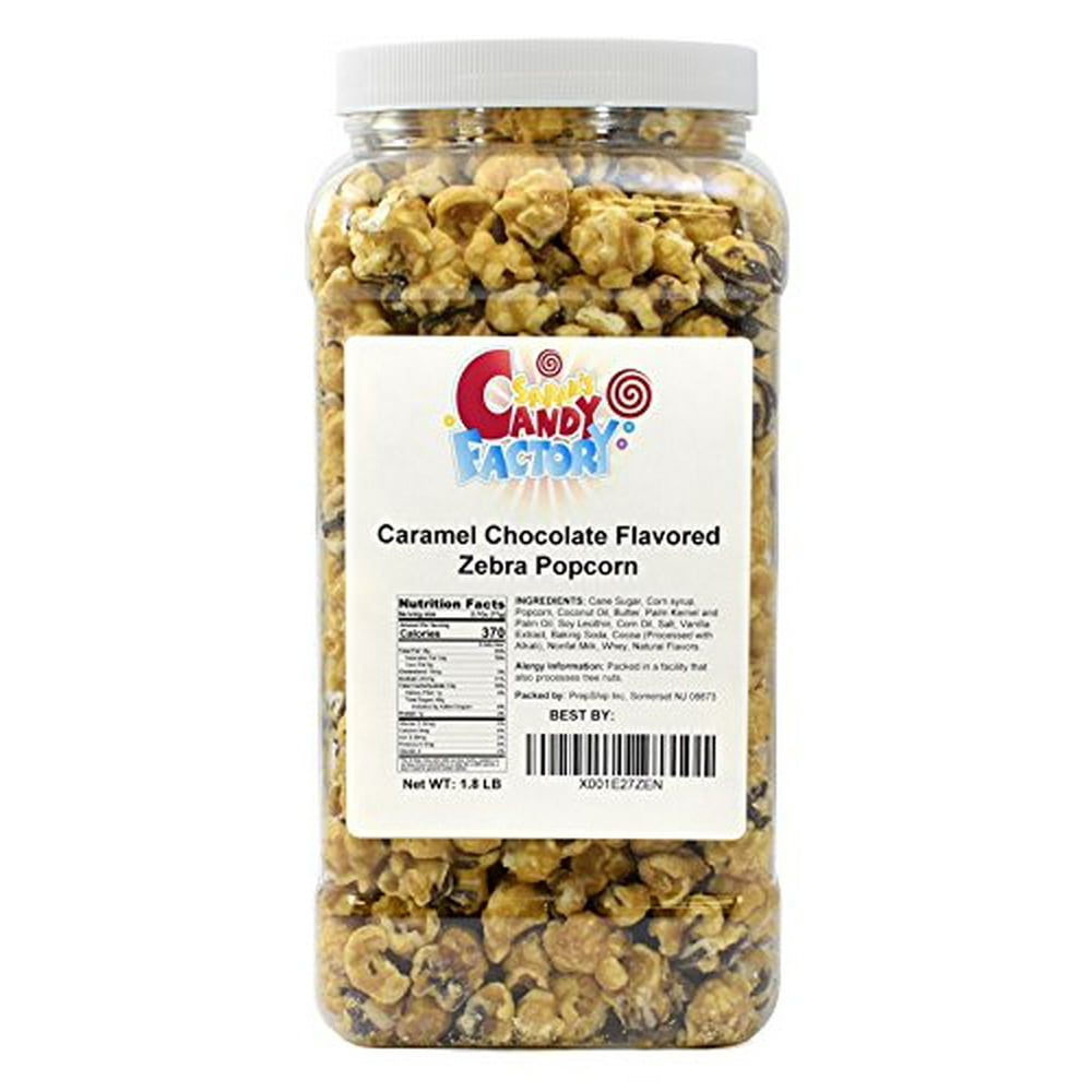 Popcornopolis Caramel Chocolate Flavored Zebra Popcorn in Jar, 1.8 Lbs