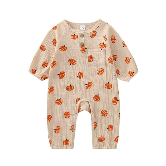 SUNSIOM Toddler Girls Halloween Casual Jumpsuit Long Sleeve O Neck Ghost/Pumpkin Print Button Romper