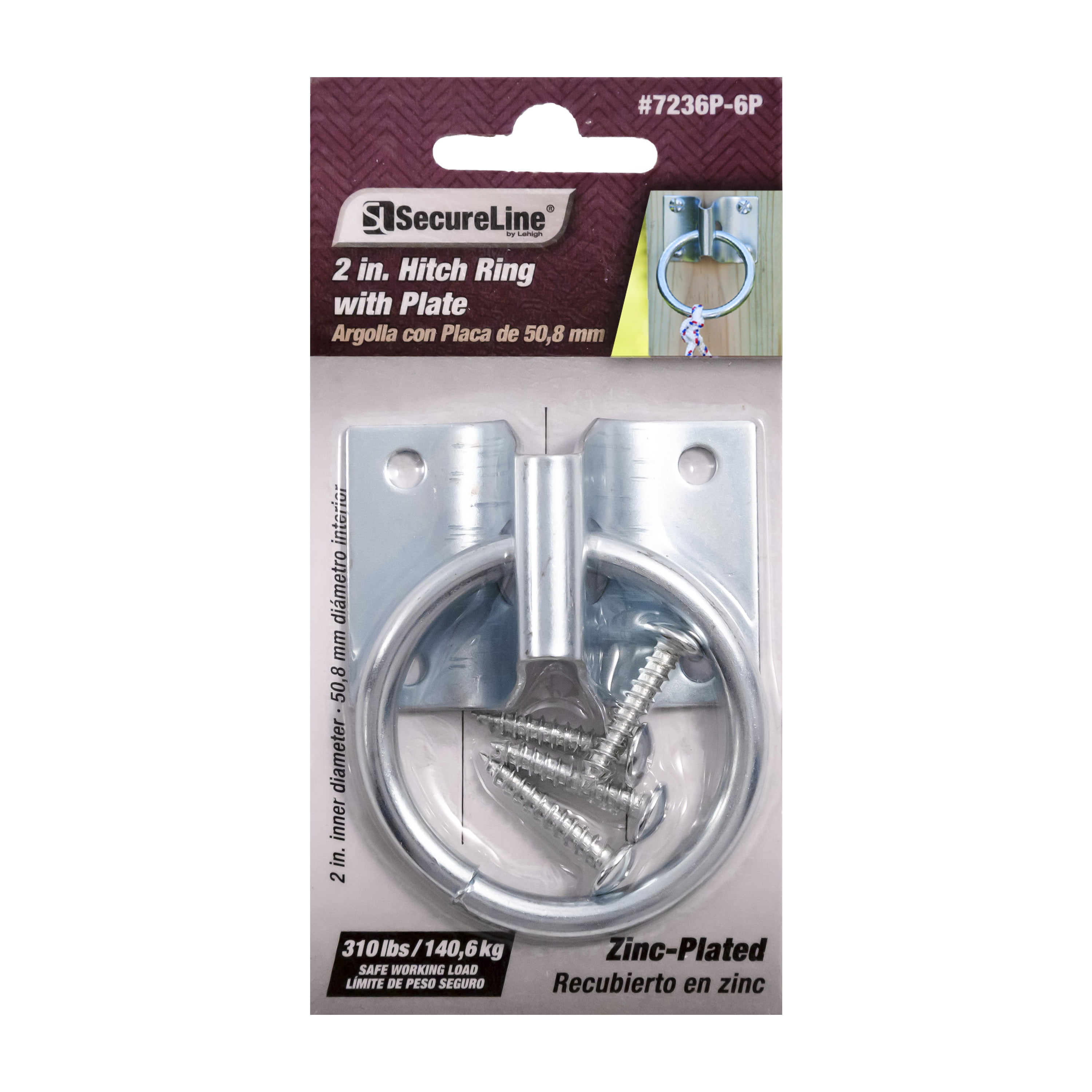 Zinc-Plated Hitch Ring with Wall Mount 2" ring CASE OF 50 EVERBILT 2.7 in 