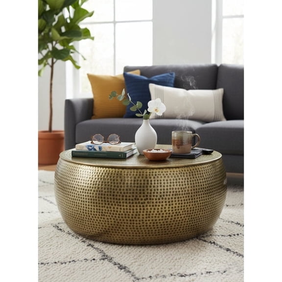 Hammered Antique Brass Coffee Table