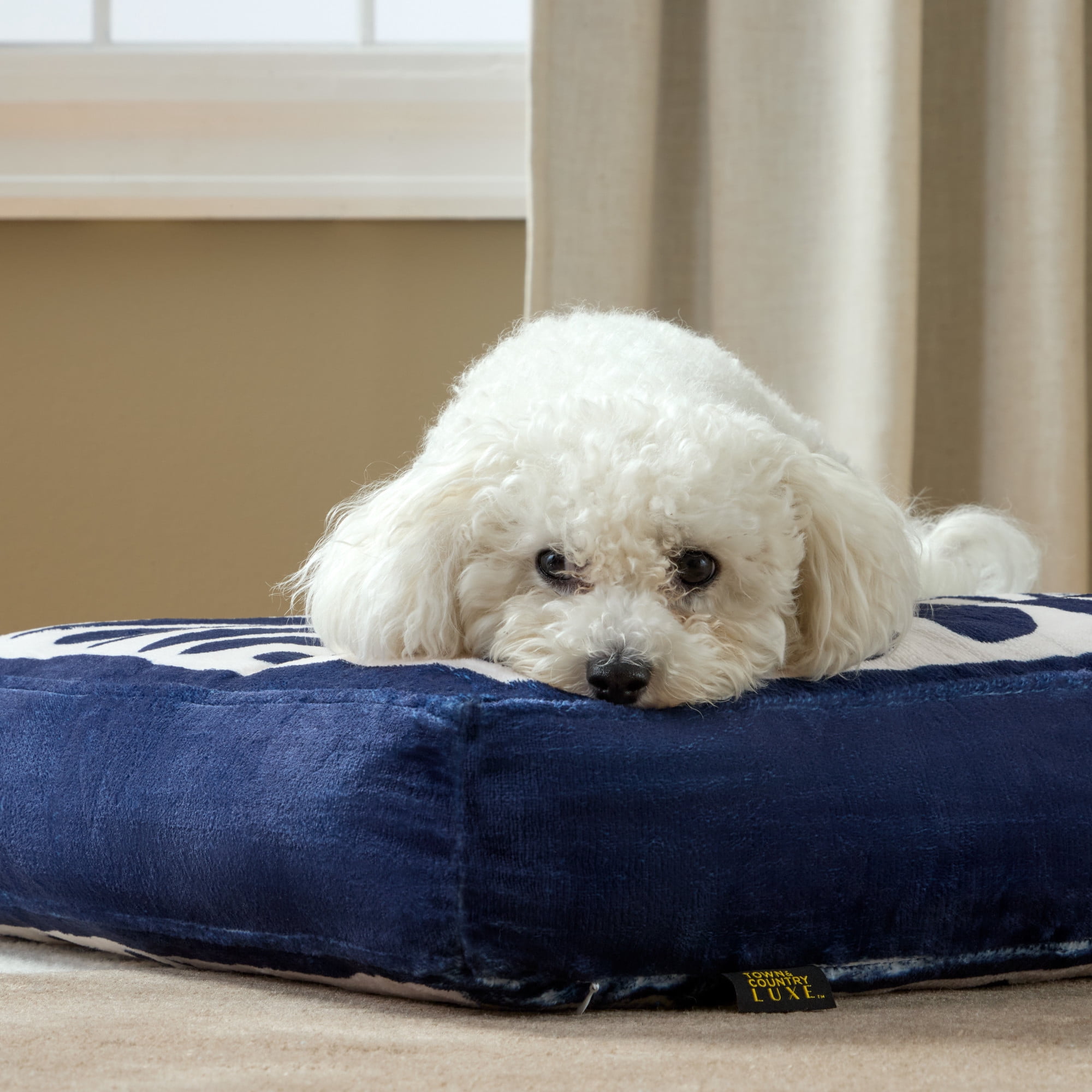 TOWN & COUNTRY LUXE CuddleTown Matisse Everwash® Pillow Pet Bed, Water Repellent Floor Pillow, Machine Washable Cover, Soft & Calming, Navy Blue, Large 44"x34"x4"