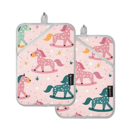 

Pot Holders Set of 2 Heat Resistant 338℉ Kitchen Oven Gloves Potholder Cooking Baking Microwave Mitts Cartoon Horse and Stars