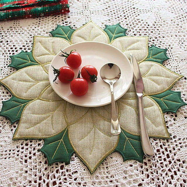 Hbdhejl Holiday Christmas Embroidered Placemats Double Layer Placemats Applique Red Placemat Christmas Flower Placemat For Home Dining Holiday Christmas Table