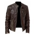 thumbnail image 1 of Men's Slim Fit Motorcycle Jacket Windproof PU Leather Casual Autumn Riding Coat, 1 of 9