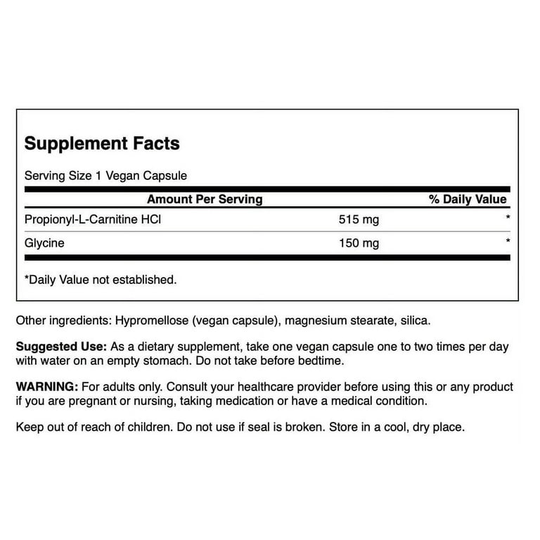 Swanson Propionyl L-Carnitine with Glycine, Amino Acid, 60 Vegan Capsules,  2 Pack - Walmart.com