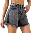thumbnail image 2 of Women's High Waisted Denim Shorts, Acid Wash Wide Leg Cutoff Shorts with Frayed Hem, 2 of 6