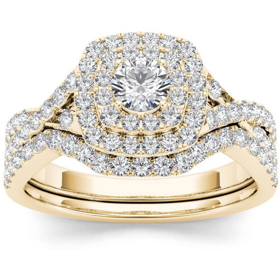 Imperial 7 8 Carat T.W. Diamond Double Halo 10kt Yellow Gold Engagement Ring Set by Imperial Jewels