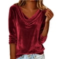 thumbnail image 4 of Ltctricy Velvet Tops for Women Long Sleeve Cowl Neck Velour T-Shirts Loose Tunic Tops Dressy Casual Tee Blouses, 4 of 7