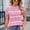Pink, variant on Women's Stripe Knit Round Neck Exposed Seam Short Sleeve Casual Top – Loose Fit Summer Pullover Blue,S