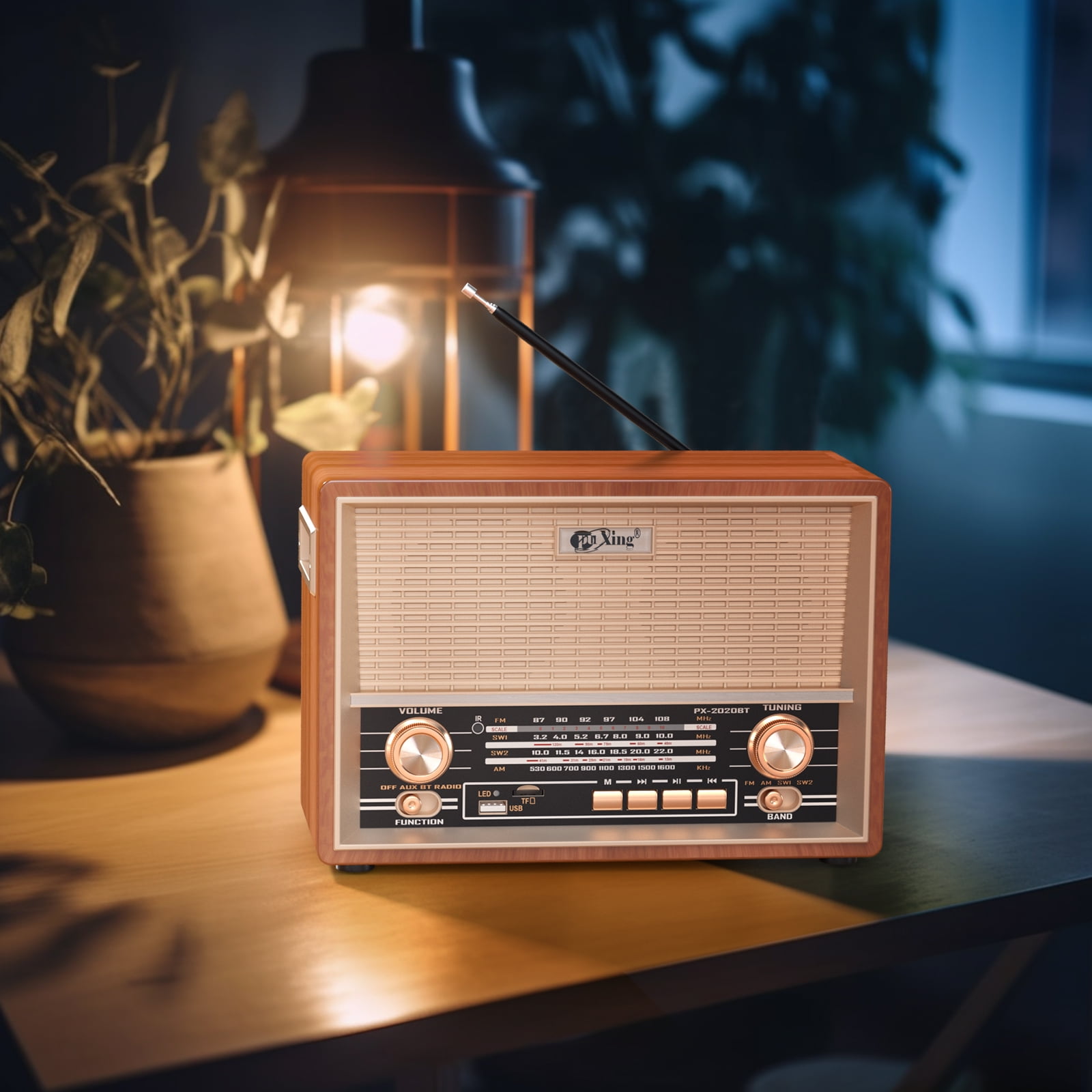 AM FM Radio Retro Table Top Radio, Portable Speaker Plug in Wall, Reception with AUX, Headphone Jack for Home Outdoor Office