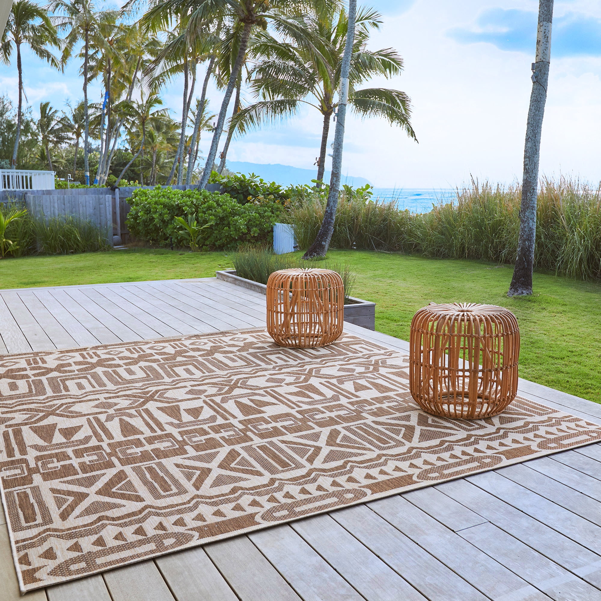 Reyn Spooner Tradewinds Huli Indoor/ Outdoor Polypropylene Havana Flat Weave Area Rug, 9x13