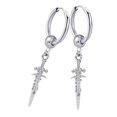 thumbnail image 4 of Pendiente largo moderno de acero inoxidable con forma de cruz y clip para mujer Pendiente Plata 2pcs, 4 of 9