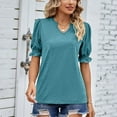 thumbnail image 5 of Birdeem Womens Summer Summer Solid Color V-Neck Pleated Loose Short Sleeve Top, 5 of 5