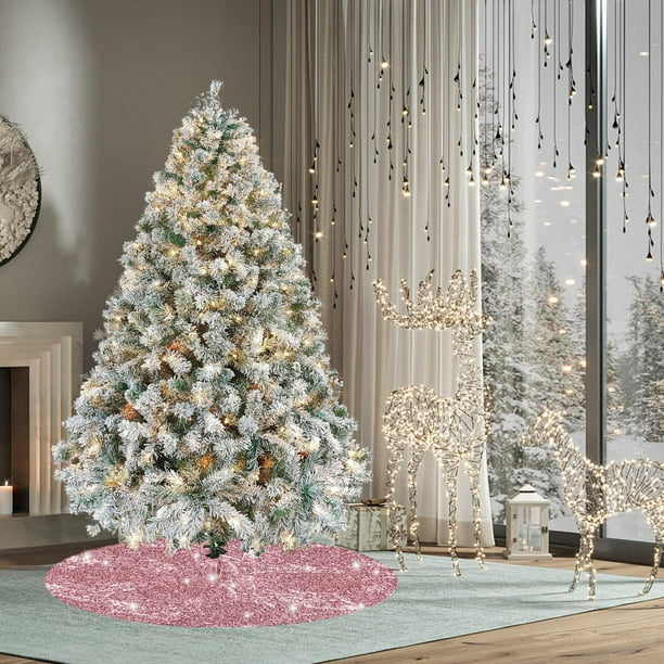 Falda para Árbol de Navidad de 48 Pulgadas con Lentejuelas, Estilo Vintage, para Decoración de Fiestas Navideñas, con Purpurina y para El Hogar.