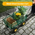 thumbnail image 3 of Durable Steel Mesh Garden Wagon, 10" Air-Filled Tires, 880 Lbs Load, Green Cart, 3 of 7