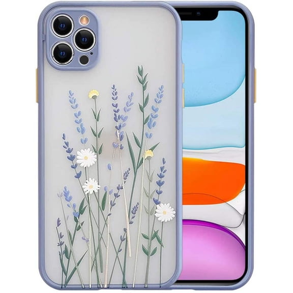 Compatible for iPhone 12 Pro Case for Clear Frosted PC Back 3D Floral Girls Woman and Soft TPU Bumper Silicone Slim Shockproof Case Only for iPhone 12 Pro-Purple