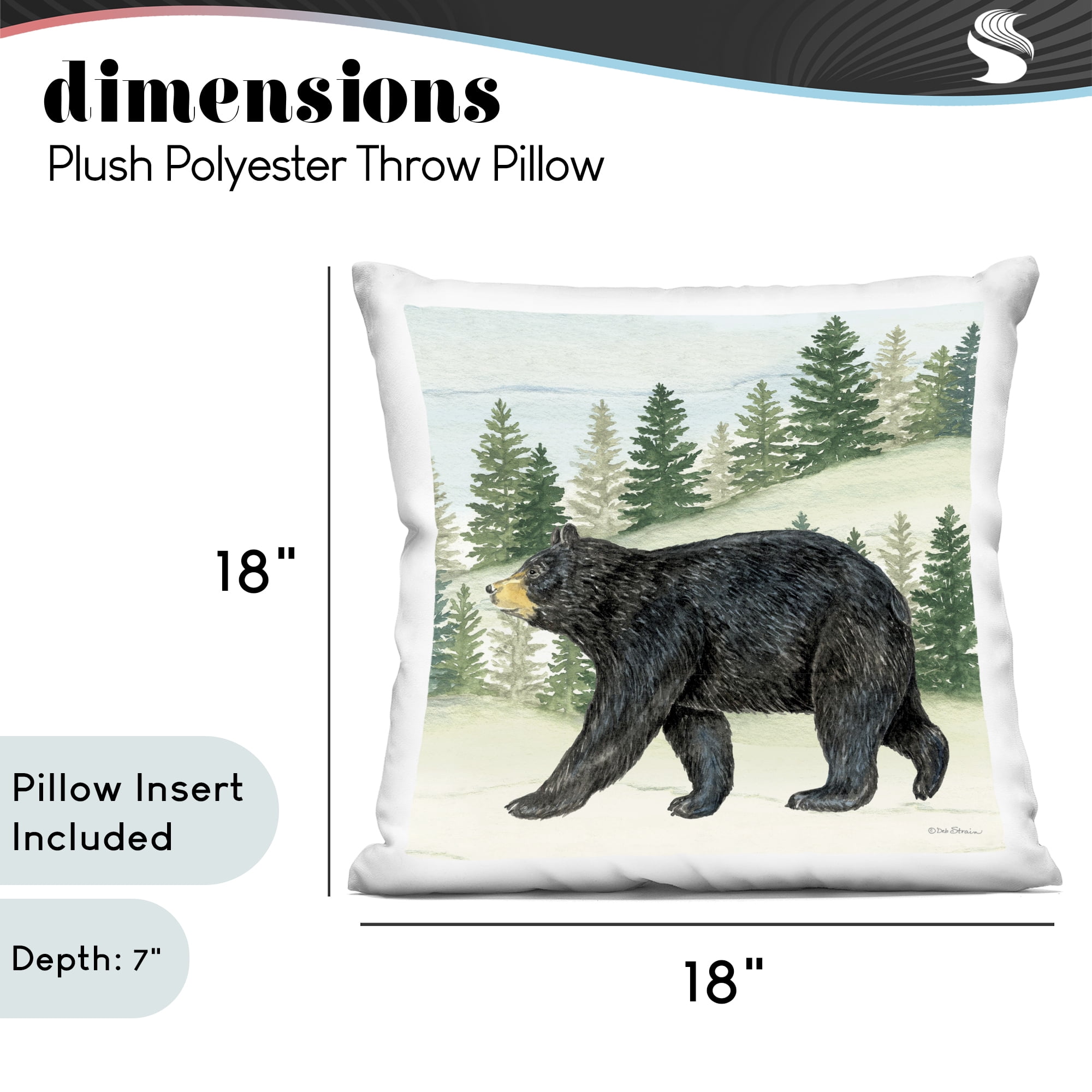Stupell Industries Black Bear In Woods Decorative Printed Throw Pillow, design by Deb Strain