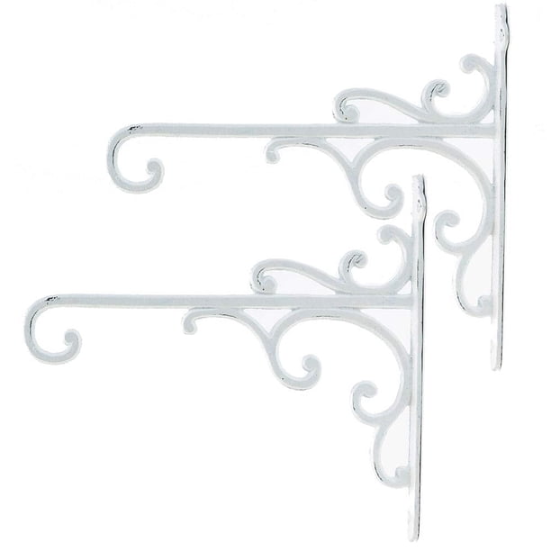 Sungmor Gancho Pared Hierro Fundido p/ Plantas - Soporte colgante resistente p/ hogar y jardín - Gancho decorativo blanco 2 pzs p/ colgar maceta, comedero aves, jaula, linterna y campana de viento