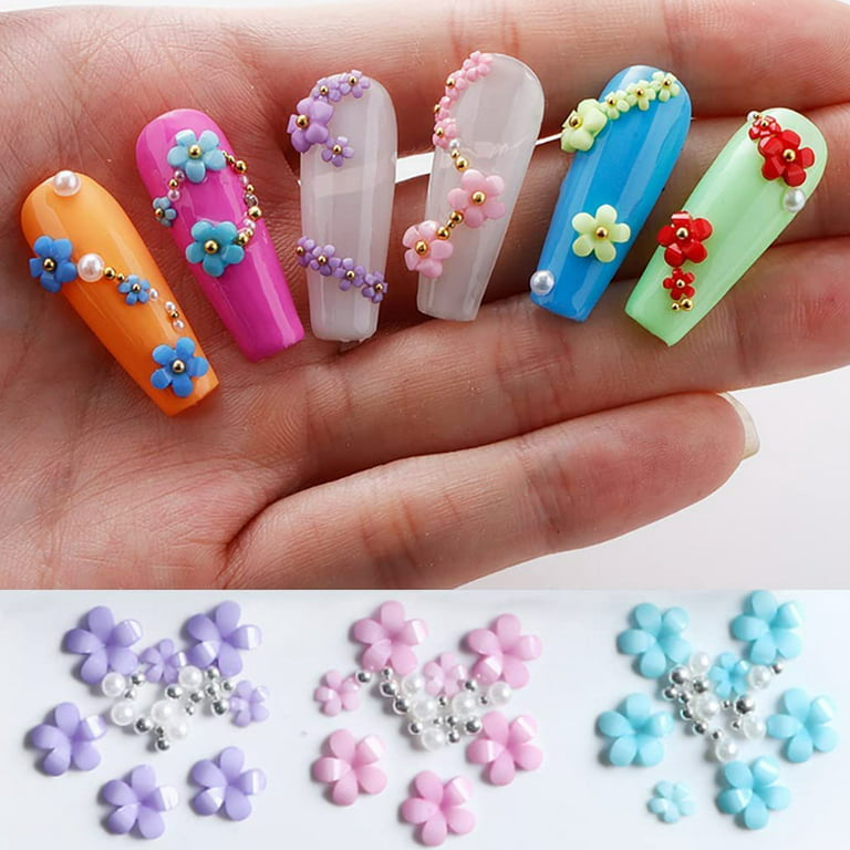 50Pcs 3mm Nail Flower Charms Resin Multi-Colors Rhinestones DIY 3D Crafts  Stones For Nail Art Accessories