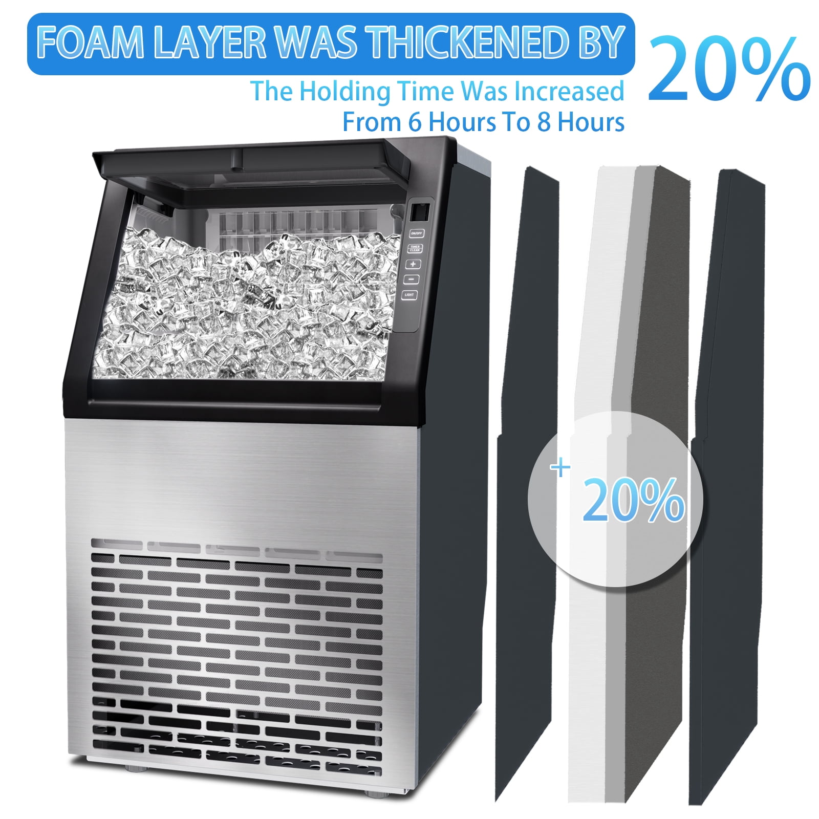 Dimedeal Commercial Ice Maker, 99lbs/24H, Auto Cleaning, Stainless Steel, Freestanding Ice Machine for Home/Bar/Restaurant