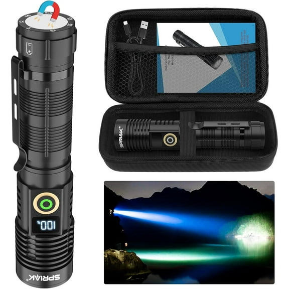 High Lumens Magnetic Flashlight,Pocket Handheld Tactical LED Flashlights with Power Digital Display, Long Range,Waterproof Dimmable  for Emergency Camping