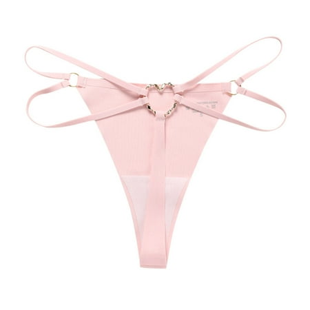 

Clearance! Women Seamless Thong OTEMRCLOC Women Seamless Thong Metal Ring Sexy Pure Cotton Crotch Breathable Panties Pink L