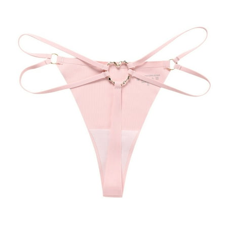 

Clearance! Women Seamless Thong OTEMRCLOC Women Seamless Thong Metal Ring Sexy Pure Cotton Crotch Breathable Panties Pink L