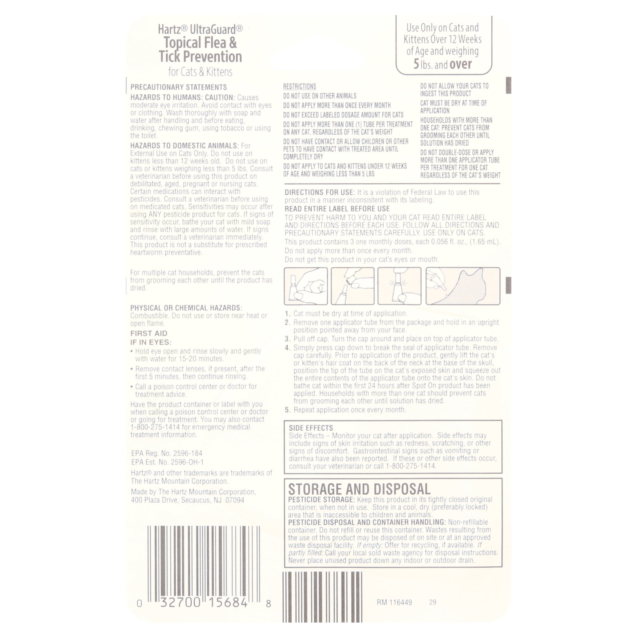 Hartz UltraGuard Topical Flea and Tick Prevention Treatment for Cats & Kittens, 3 Treatments