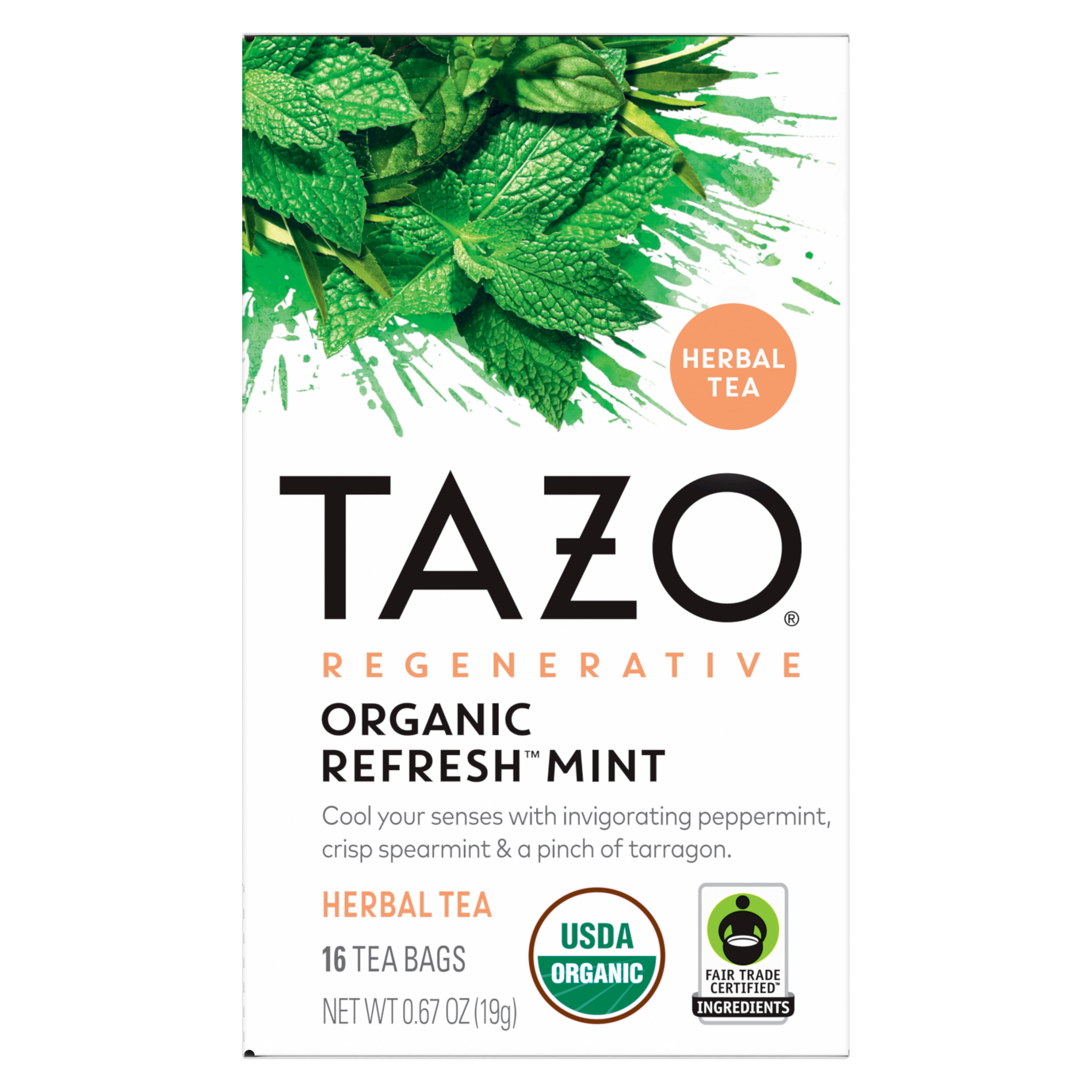 TAZO Regenerative Refresh Mint Herbal Tea Bags, Caffeine-Free, 16 Count (Pack of 6)