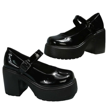 

Stamzod Women s Summer Fashion Chunky Heel High Heels Shoes Round-Toe Metal Buckle Shoes Clearance Black 35