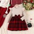 thumbnail image 5 of AWZXDE Girls Fall Winter Plaid Puff Sleeve Dress A-Line Dress with Bow Detail Holiday Party Outfit Long Sleeve Round Neck Christmas Mini Dresses for Kids Beige,3-4 Years, 5 of 9