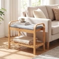 thumbnail image 4 of Small Entryway Bench with Storage, 2-Tier Bamboo Shoe Rack Bench with Flip Top Storage Space and Padded Cushion, Shoe Organizer for Entryway, Living Room, Hallway, Bedroom,, 4 of 9