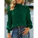 thumbnail image 1 of Blusa de color puro, blusa de manga larga abullonada para mujer, blusa de cuello alto, alta capacidad, 1 of 6