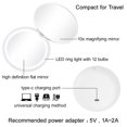 thumbnail image 3 of Wattne LED Lighted Travel Makeup Mirror, Rechargeable with 10x/1x Magnifying & Dimmable - Compact, Portable, Handheld 3.5” Round Hand Mirror for Handbag and Purses (Black), 3 of 8