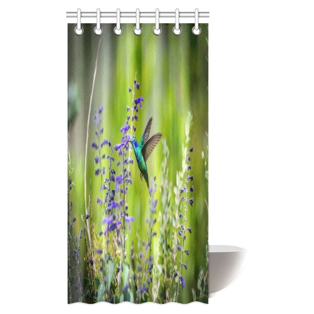 MYPOP Beautiful Hummingbirds Decor Shower Curtain, Green Violet Eared