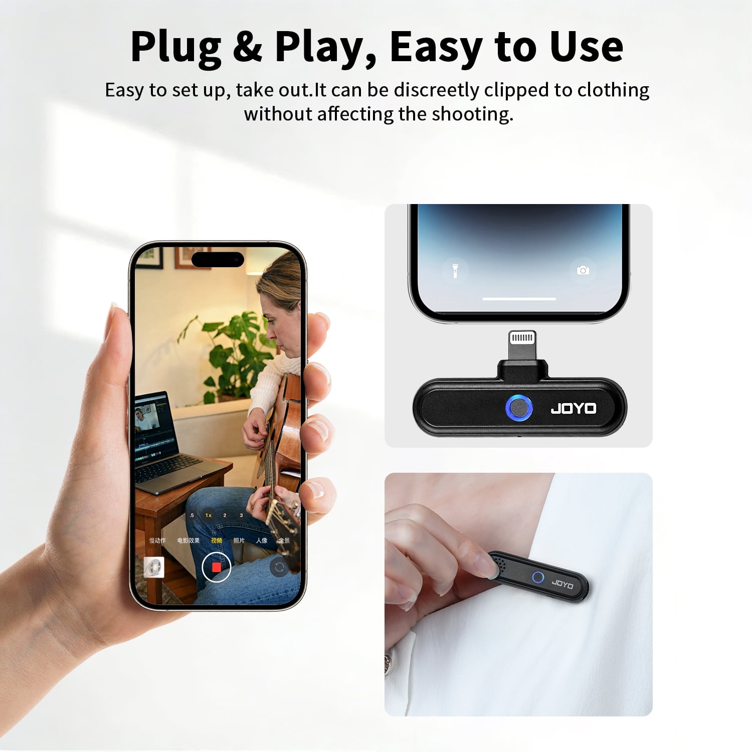 JOYO 2 Lavalier Wireless Microphone Video Recording Mini Mic For Android/iPhone Professional Noise Reduction