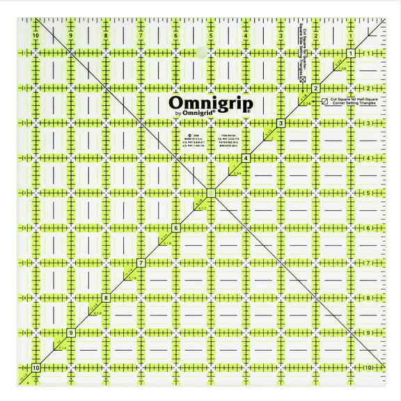 Neon Omnigrip 10.5" Non-Slip Ruler, Square Quilter's Ruler by Omnigrid